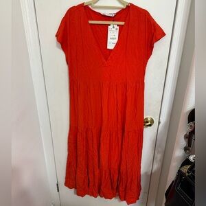 NWT Zara Red Midi/Maxi Dress with Cap Sleeve, Size L